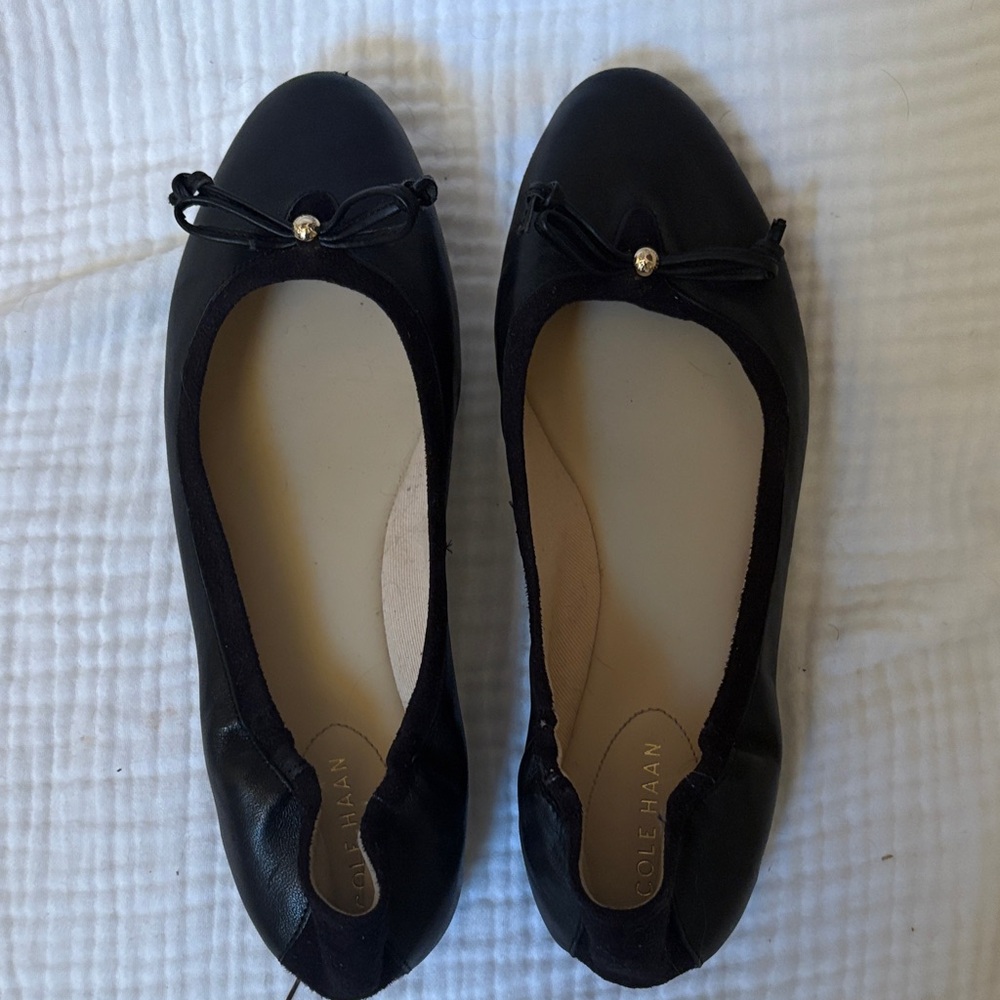 Cole Haan Women's Black Leather Flats with Bow